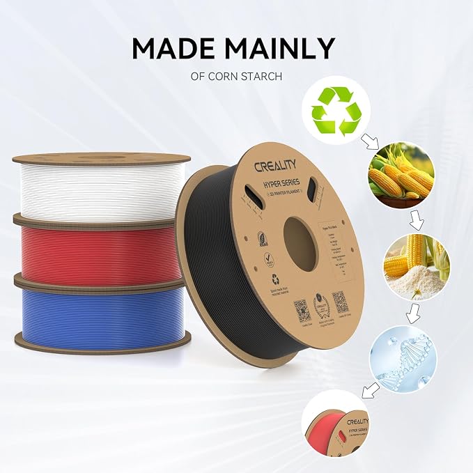 Creality Hyper PLA Filament 1.75mm, 30-600mm/s High Speed 3D Printer Filament, Dimensional Accuracy +/-0.02mm, Fit Most FDM 3D Printers, 4 Pack 1kg Spool(2.2lbs), Black & White & Blue & Red