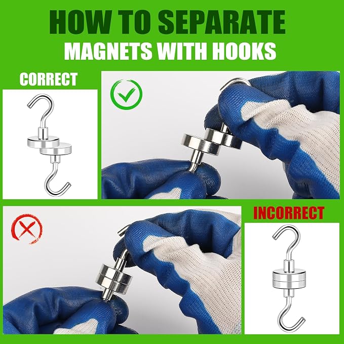 MIKEDE 12 Pack Magnetic Hooks Heavy Duty 85lbs Strong Magnets | Metal Hooks for Cruise Cabins Industrial Strength Magnets Hooks Perfect for Ships Outdoor Hanging Brackets Refrigerator