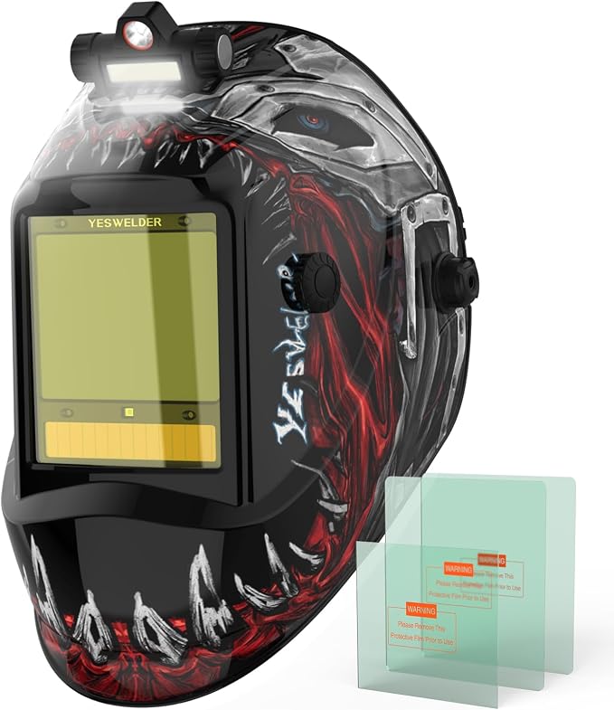 YESWELDER Intelligent Auto-Shade Auto Darkening Welding Helmet Large View with LED, Digital Filter, 1/1/1/1 True Color Solar Powered, Shade 3/5-9/9-15 Welder Mask for MIG/TIG/Stick/Cut/Grind