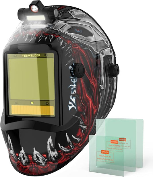 YESWELDER Intelligent Auto-Shade Auto Darkening Welding Helmet Large View with LED, Digital Filter, 1/1/1/1 True Color Solar Powered, Shade 3/5-9/9-15 Welder Mask for MIG/TIG/Stick/Cut/Grind