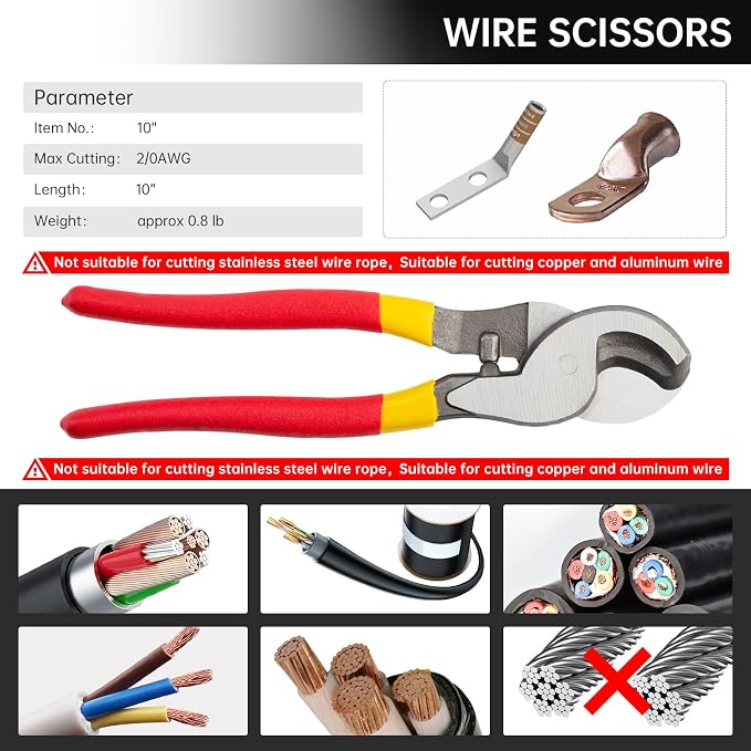 Hydraulic Crimping Tool and Cable Cutter Hydraulic Cable Lug Crimper 8 US TON 12 AWG to 00 (2/0) Electrical Terminal Cable Wire Tool Kit with 9 Die