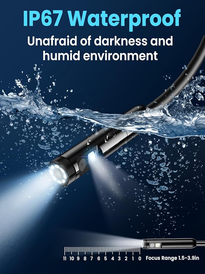 Endoscope Camera with Light, 4.3" IPS Screen 1080P Tools Borescope with 8 LED Lights，Semi-Rigid Cable Snake Camera, IP67 Waterproof Sewer Inspection Men Tool - 16.5FT-Dual Lens