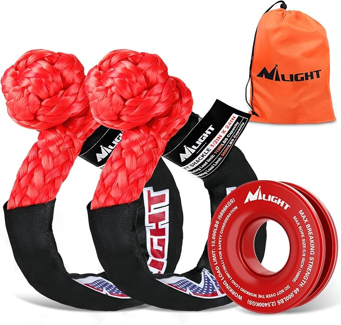 Nilight 2PCS Synthetic Soft Shackle 1/2" x 24" & Recovery Ring Kit - 56,000 LBS Shackle Breaking Strength with 46,000 LBS MBS Snatch Pulley for 4x4 Truck SUV ATV UTV Off-Road Vehicle Extraction (Red)