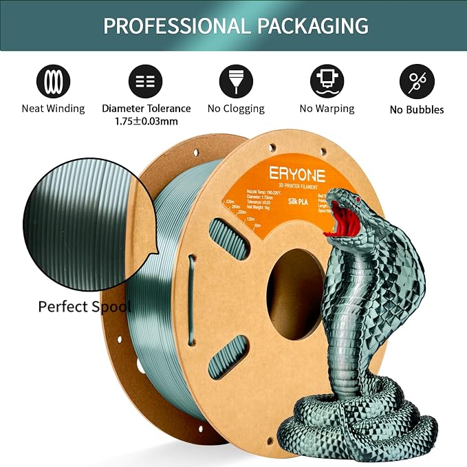 ERYONE Silk PLA Filament for 3D Printer, 1.75mm +/- 0.03mm, 1kg (2.2LBS)/Spool,Silk Emerald Green