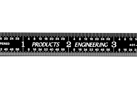 PEC Tools 12" Stainless Steel Flexible Metal Ruler with Black Chrome Finish, 4R Graduaction (1/8", 1/16", 1/32", 1/64"), High-Contrast Imperial Machinist Rule, Easy to Read, Made in USA