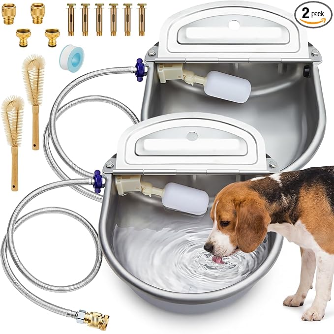 Tessco for you 2 Pack 4.5l/1.2 Gallon/152 oz Large Automatic Livestock Water Bowl, Stainless Steel Horse Waterer Dispenser with Float Valve, Automatic Animal Waterer for Dog Pig Cattle Dog Goat Farm