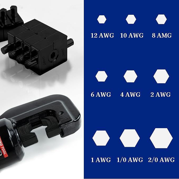 AMZCNC Hand Operated Hydraulic Crimping Hydraulic Cable Lug Crimper 8 US TON 12 AWG to 00 (2/0) Electrical Terminal Cable Wire Tool Kit with 9 Die