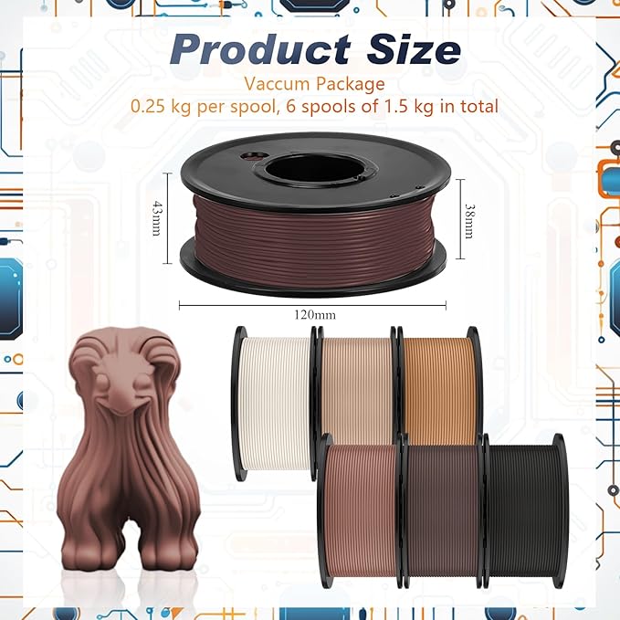 Pangda 3D Printer Filament Pla Bundle 1.75mm Multicolor, ±0.02mm Dimensional Accuracy, 3D Printing Filament for DIY Projects, Holiday Crafts(1.5 kg,Earth Color)