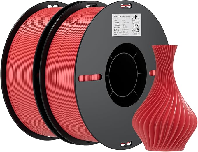 Creality PLA Filament 1.75mm Bundle 2KG, High Precision +/-0.02mm 3D Printer Filament, Consistent Extrusion, Smooth Printing, 2 Pack 1KG Spool,Fits for Most FDM 3D Printers(Red*2)