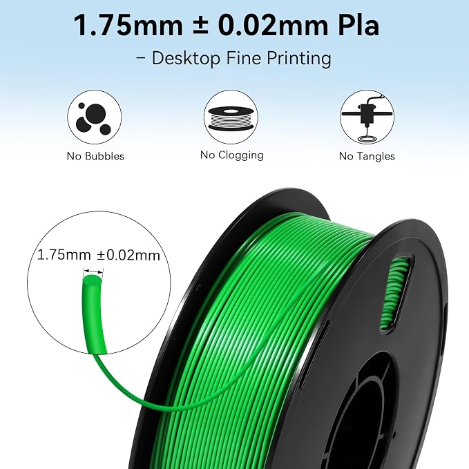 Dynta PLA 3D Printer Filament Green & Purple 2-Pack, 1kg per Spool, 1.75mm ±0.02mm, Compatible with Bambu Lab, Flashforge and Creality, Suitable for Beginners and Craft Enthusiasts