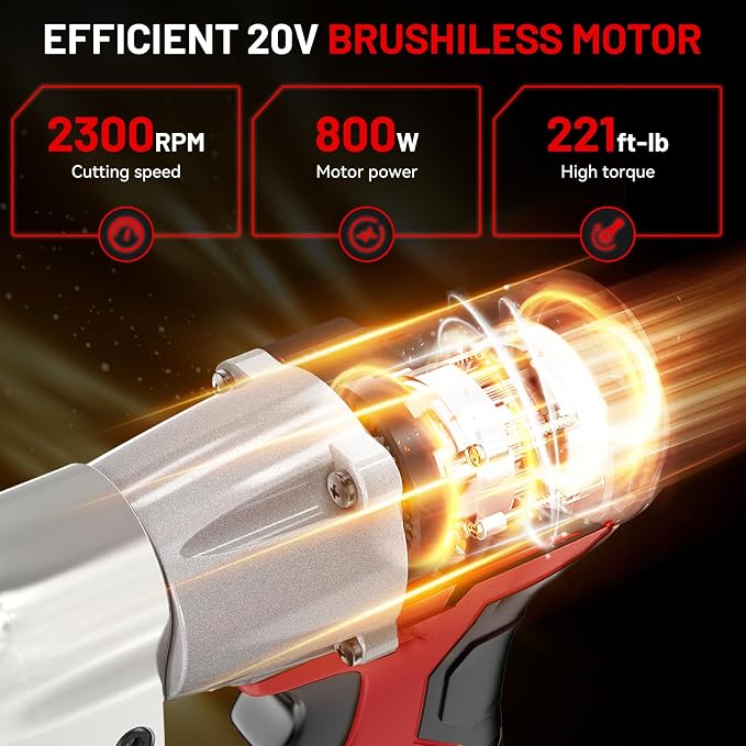 Cordless Sheet Metal Cutter Compatible with Milwaukee 18V Battery, Electric Metal Shears with 360° Rotating Head, Torque 221 Ft-Lbs, Brushless Scissors for Stainless Steel, Metal, Iron (Tool Only)
