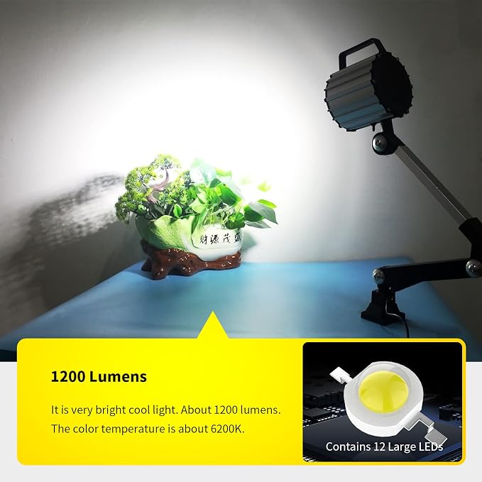 Led Waterproof Machine Work Light, Multipurpose Adjustable Angle Aluminum Alloy Long Arm for Lathe CNC Milling Drill Press and Workbench, AC 110~240V with US Plug