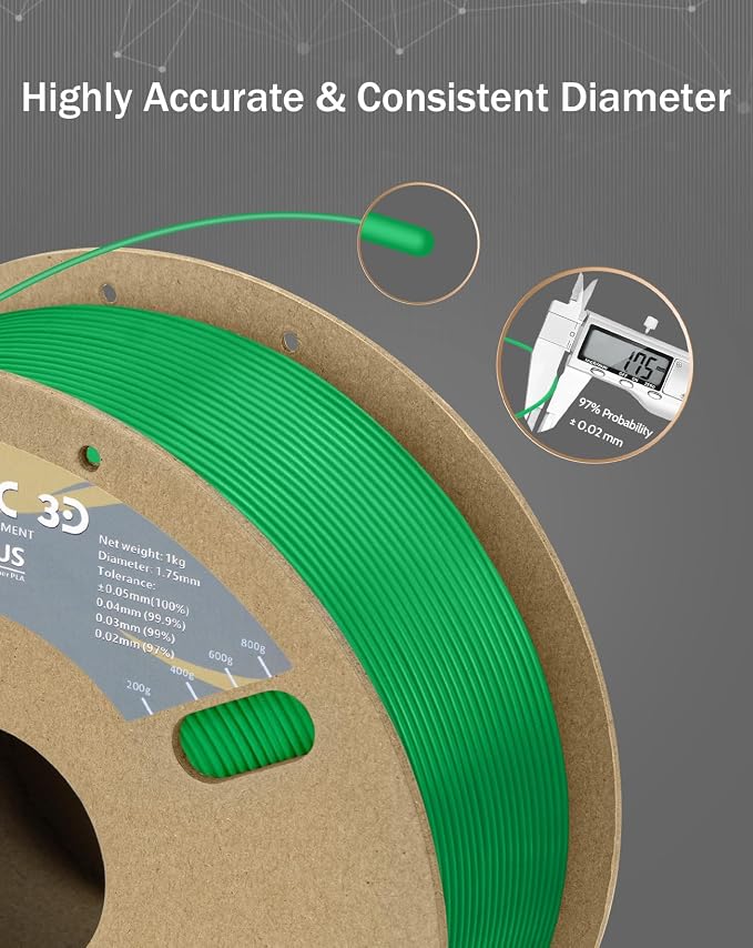 DURAMIC 3D PLA+ Printer Filament 1.75mm PLA Plus Neatly 2Kg Spool(2.2lbs) | PLA Pro Tougher and Stronger, Dimensional Accuracy Probability +/- 0.02mm Green