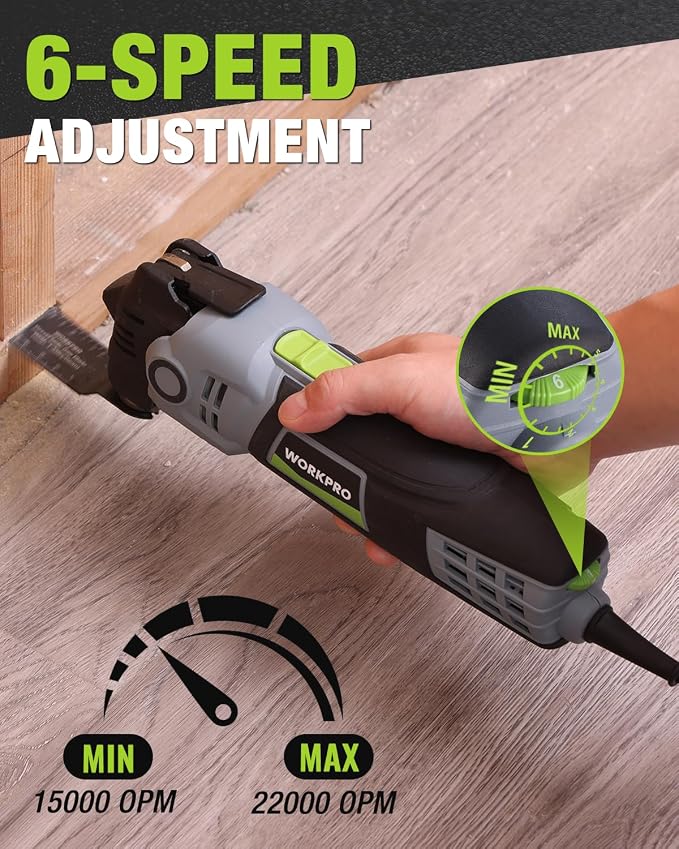 WORKPRO 400W Oscillating Multi-Tool, 6-Speed Corded Power Saw with LED Light, Quick Blade Change, 3.5° Oscillation Angle, 23 Accessories for Cutting, Sanding, Scraping