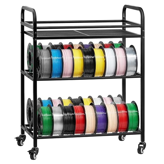 VEVOR 3D Printer Filament Storage Rack, 4 Tier Heavy Duty Storage Shelf, Rolling Filament Spool Holders Racks with Wheels, Filaments Organzied for 3D Printing Station, Office, Workshop (Shelf Only)