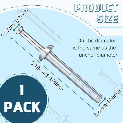 Dunzy 1 Pcs Drive Nail in Anchor Drive Expansion Cement Hammering Anchors Pin Rustproof Zinc Plated Concrete Nails Heavy Duty for Metal Brick Drywall Wood, Hammer Fasteners Kit(1/4" x 1-1/4")