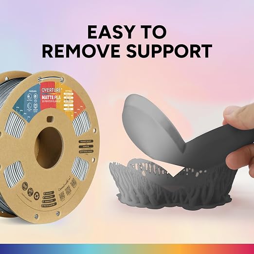 OVERTURE Matte PLA 1.75mm, Low Warp & Smooth Finish 3D Printer Filament | Frosted Matt Finish Hides Layer Lines, 1kg Spool (2.2lbs) Cardboard Spool, Fit Most FDM Printer (Matte Black-White)