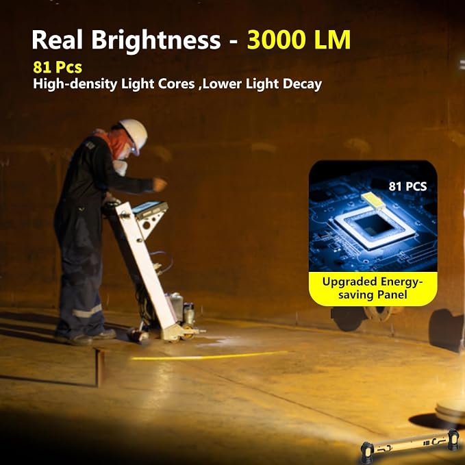 2Pack Magnetic Light Bar, 3000LM LED Under Hood Work Light Bar with Hooks, 5200mAh Cordless Rechargeable Hood Light for Mechanic/Car Repairing/Garage-Yellow