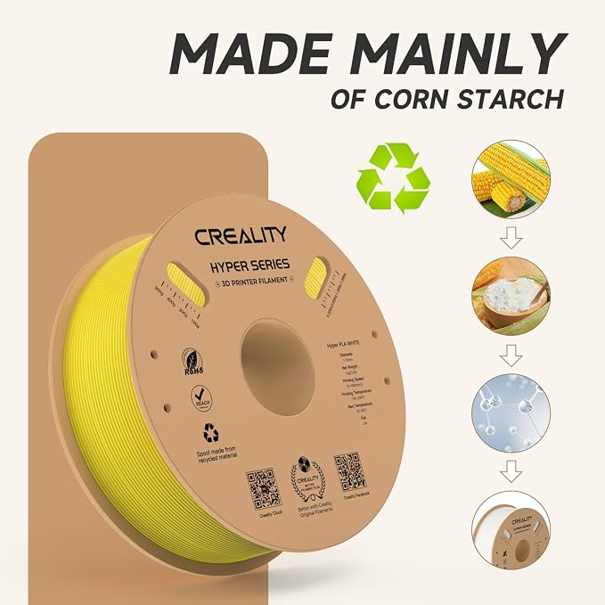 Official CREALITY Hyper PLA Filament 1.75mm, High Speed 30-600mm/s Rapid 3D Printer Filament PLA, Dimensional Accuracy +/-0.02mm, Stronger Toughness, Fit Most FDM 3D Printers，1KG(2.2lbs) Spool Yellow