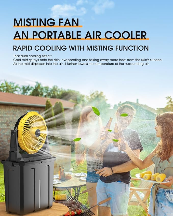 Ausic Portable Misting Fan, 9L 10-inch Outdoor Mist Fans for Outside Patios Cooling, 30000mAh Rechargeable Battery Fan with Water Box, 3 Strong Winds, 3 Spray Mister, Camping/Beach Summer Essentials