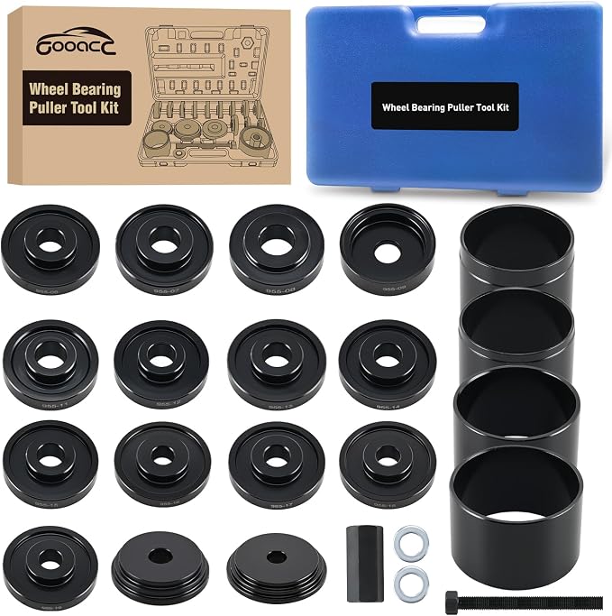 GOOACC Wheel Bearing Removal Tool Kit, 23PCS Wheel Bearing Press Kit for Front Wheel Drive Bearing Removal & Installation Universal Hub Bushing Press Sleeves Puller Tool Set with Sliding Screws Blue
