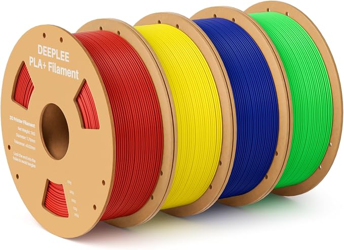 PLA+ 1.75mm 3D Printer Filament, PLA Plus with Dimensional Accuracy +/- 0.02mm, Higher Strength and Toughness, Neatly Wound, No Clogging, 4 Pack 1kg Yellow & Red & Dark Blue & Green