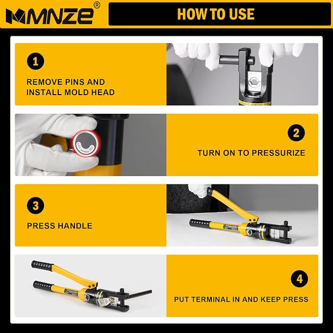 12 Ton Hydraulic Cable Lug Crimper Pliers 6 AWG to 500 MCM Hand Operated Hydraulic Crimping Tool Kit Wire Terminal Lug Battery Crimping Crimper with 10 Dies
