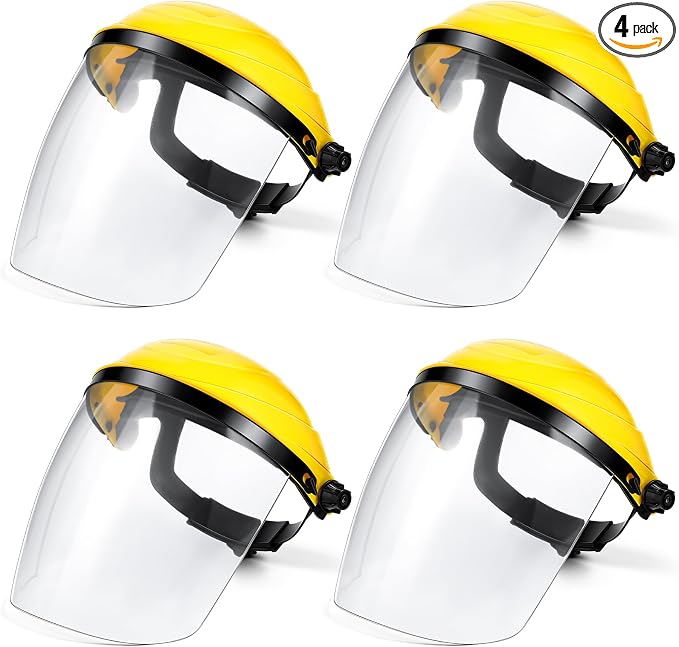 Tellegloww 4 Pack Safety Face Shield for Grinding and Cutting, Full Impact Resistant Face Shield Mask for Work Chemical Woodworking (Yellow)