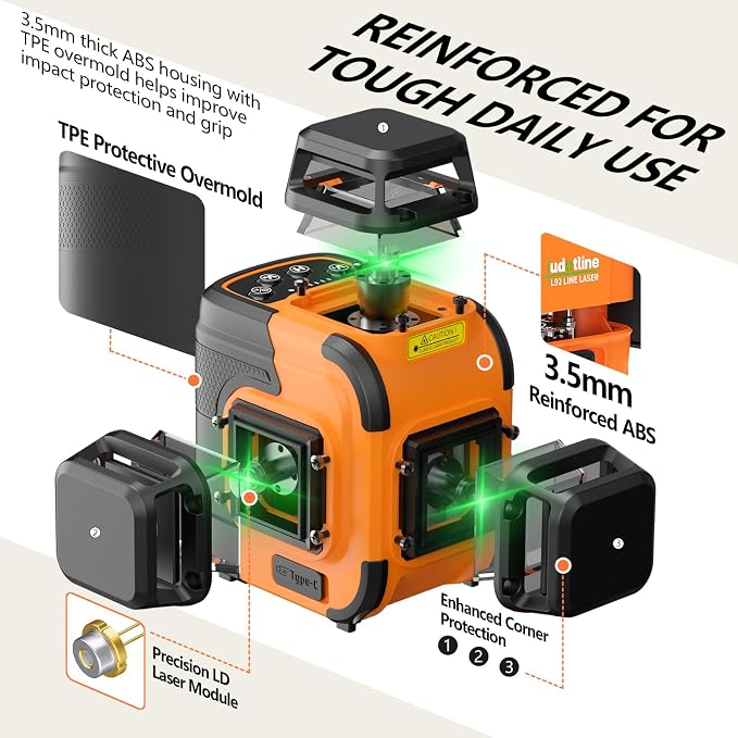 3D-360 Lasers level Self Leveling laser levels Professional tools | Three 360° laser planes project 12 bright green lines for wall, floor, ceiling, tile and cabinet alignment.