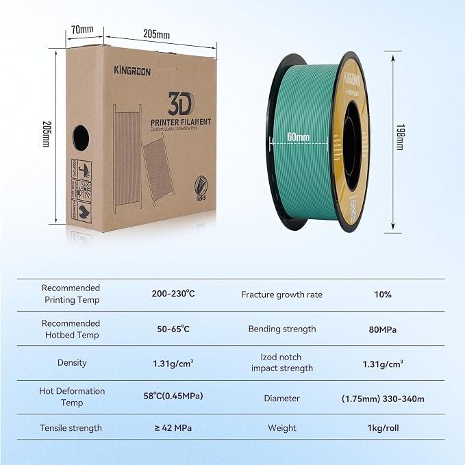 Kingroon Matte PLA Filament 1.75mm 3D Printer Filament Matte Filament 1kg Dimensional Accuracy +/- 0.02 mm (Matte Grass Green)
