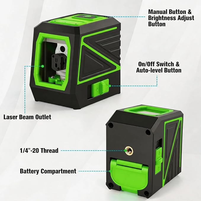 Laser Level with Tripod, 100 feet Green Cross Line Self Rotary Leveling Laser Level, Vertical and Horizontal Line, Rotatable 360 Degree, Manual Self leveling and Pulse Mode, IP54 Waterproof & Battery1
