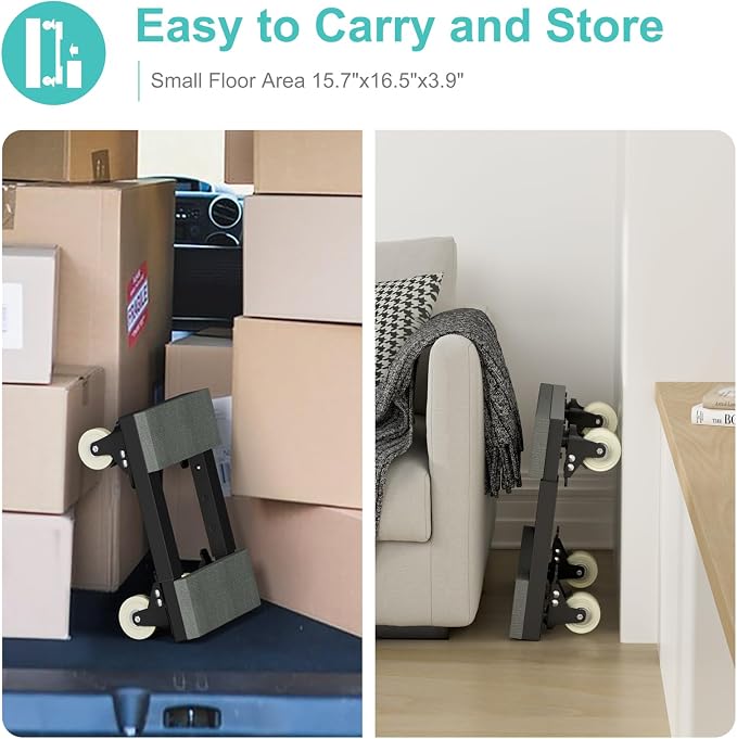 Heavy Duty Furniture Moving Dolly - Adjustable Furniture Movers with 4 Swivel Casters Wheels, Small Wood & Metal Floor Flat Dollies Cart, One Pack