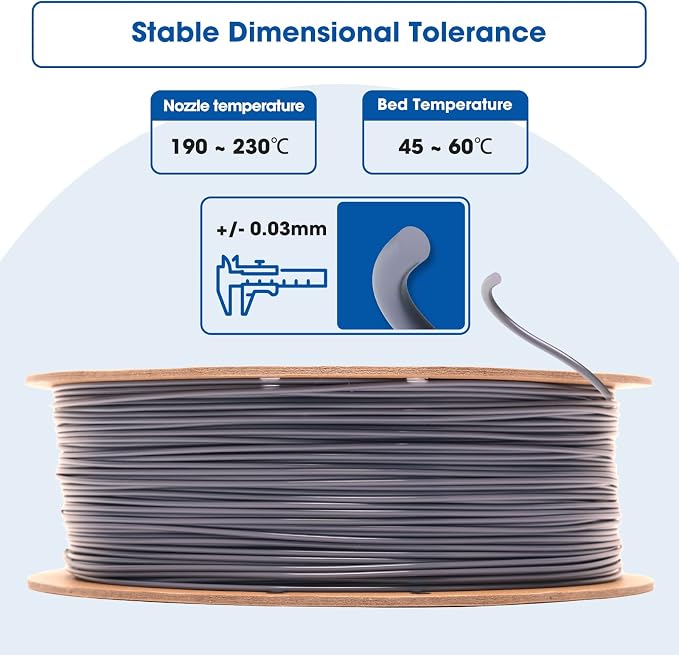3DHoJor PLA Filament 1.75mm,3D Printing Filament,1kg*2 Cardboard Spool, Fit Most FDM 3D Printer,Dimensional Accuracy +/- 0.03 mm,Vacuum Packaging-2Pack Grey