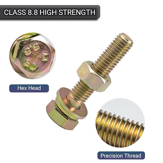 540 pcs Metric Bolt and Nut Set - M5/M6/M8 Class 8.8 Heavy Duty Hexagon Bolts and Nuts Assortment Kit with Yellow Zinc Plated Coating