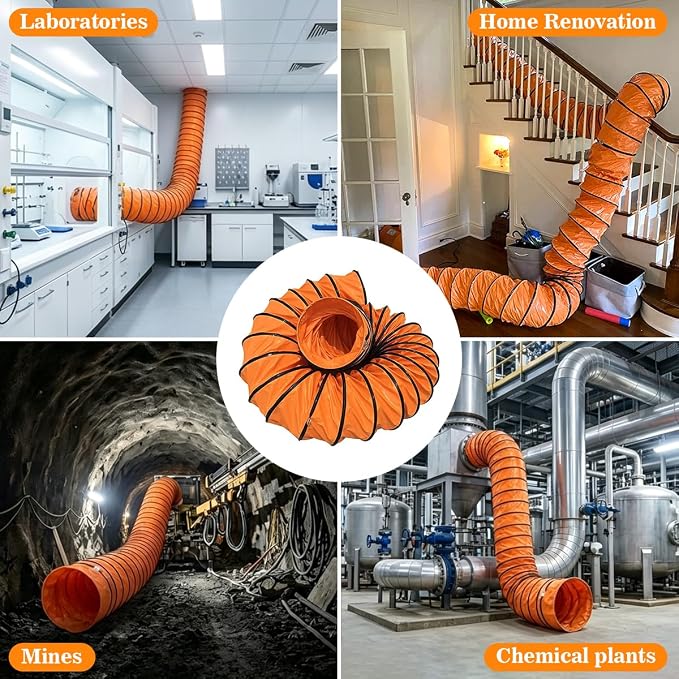 Flexible Ventilation Duct Hosing:12 inch 33FT Portable Ducting Hose for Exhaust Fan with D-ring Vent Pipe Ducting Hose PVC for Garage Basement Tunnel Utility Welding Dust Smoke Ventilation