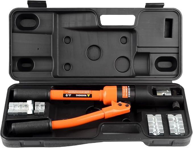 HZLZRZ 12 Tons Hydraulic Crimping Tool, Range 6AWG-4/0AWG(250MCM), Hydraulic Cable Lug Crimper with 8 Pairs of Dies for Hydraulic Wire Battery Cable Electrical Terminal Crimping Tool (YQ/120A)