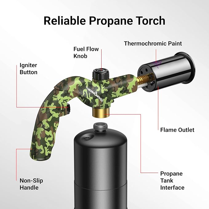 ThermoMaven Propane Torch Lighter, Cooking Torch Gun, Charcoal Lighter, Flame Thrower Adjustable Kitchen Food Torch Head, Blow Torch for Grill, Sous Vide, BBQ, Gas Welding Kit (Gas Tank Not Included)