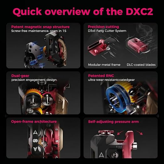 Creality Official DXC2 Extruder, K2/K2 Pro/K2 Plus Extruder Upgrade with Magnetic Snap-On 1s Tool-Free Access, DLC Filament Cutter & Dual-Gear Precision Drive for Creality K2 Series 3D Printer