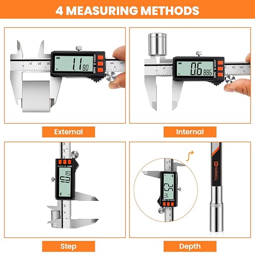 HARDELL Digital Caliper, Rechargeable Calipers with Battery Display, Auto-Off Caliper Large LCD Screen, 6 inch Micrometer, Inch/MM/Fraction for DIY/Household/Jewelers