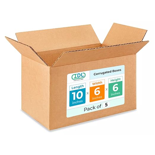 Medium Moving & Shipping Boxes 10 x 6 x 6 inches (5-Pack) - Extra Strength 200 lb vs Regular - USA-Made Corrugated Cardboard Boxes for USPS/UPS/FEDEX - Box for Packaging - Medium Box by IDL Packaging