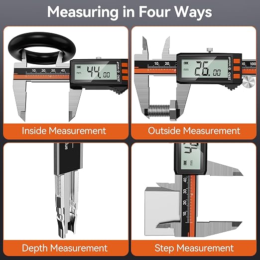 Preciva Digital Caliper 6", Rechargeable Stainless Steel Micrometer | Type-C charging, durable steel body, large LCD with auto-off saves power, in/mm/frac, for 3D-printing machining woodworking