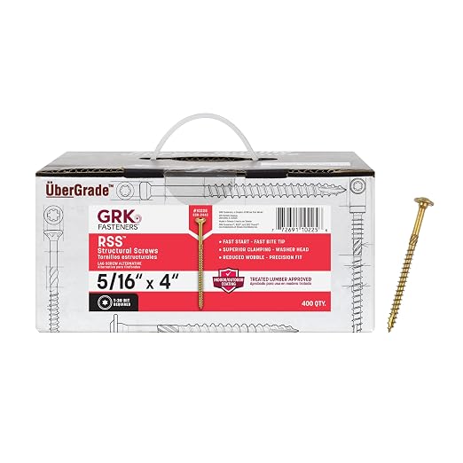 GRK Fasteners RSS™ 5/16 x 4 Inch, Rugged Structural Screws, 400 PCS, Rust Resistant Climatek™ Coating, Interior and Exterior Use, Heavy-Duty Framing & Decking Screws, Fast Bite Tip with Star Drive