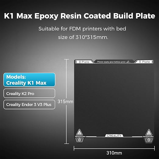 Creality K1 Max Build Plate 315x310mm Epoxy Resin Coating Spring Steel Magnetic Bed Plate for K1 Max Creality 3D Printer Build Sheet for K1 Max & K2 Pro & Ender 3 V3 Plus (No Magnetic Sheet)
