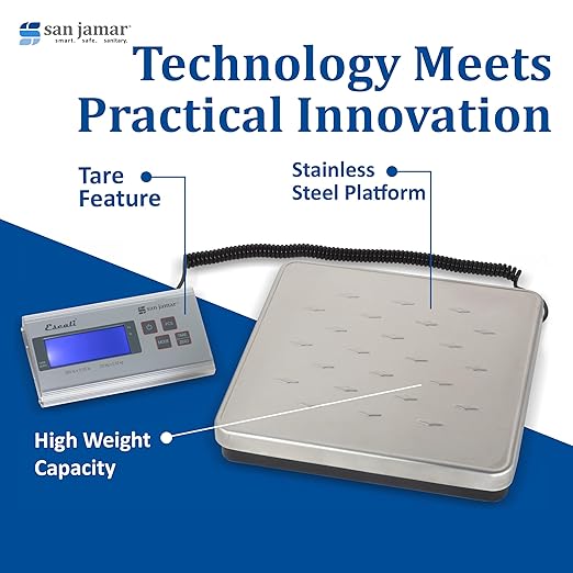 San Jamar Escali Digital Kitchen Scale SCDG264 – Platform Kitchen Scale with Remote Display, 264lb Capacity, Stainless Steel Surface, Tare Function, Auto Shutoff, Adapter Included