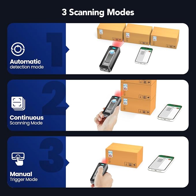 Eyoyo 2D Bluetooth Barcode Scanner: Portable QR Scanner with Clip, 2000mAh Battery with Level Indicator, Mini Bar Code Reader for Library Book Inventory Compatible with iPhone, iPad, Android Phone