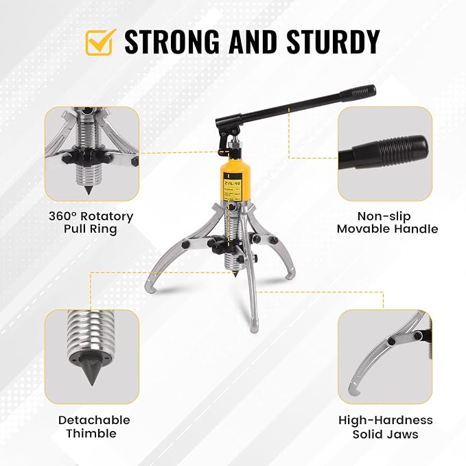 Hydraulic Gear Puller 10 Ton 2 or 3 Jaws Hub Puller 9.84" Spread Hydraulic Puller Set Wheel Bearing Pulling Separator Hydraulic Puller Tool Kit with Case for CV Shaft Axle Rotors