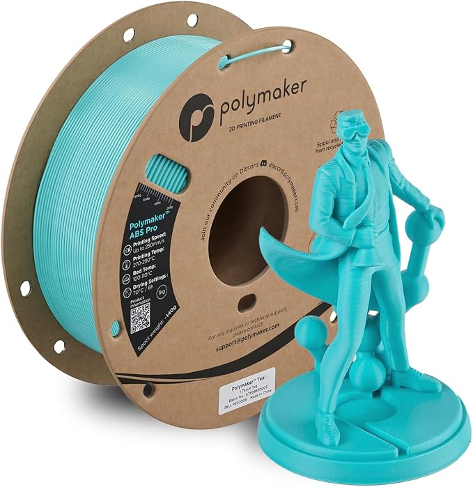 Polymaker ABS Pro 3D Printer Filament 1.75mm, Polymaker Teal 1kg Engineering Grade ABS with High Heat Resistance, Durable, Tough, for Functional Parts, Printer Components & Prototypes