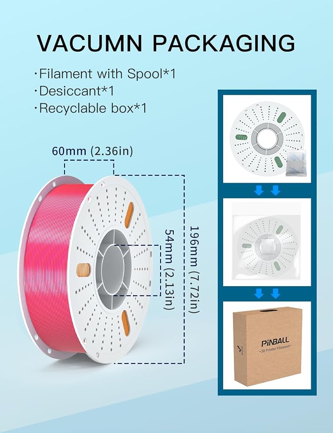 PINBALL Silk PLA 3D Printer Filament 1.75mm Shiny Silk Tricolor Filament 3D Printing PLA Filament Dimensional Accuracy +/- 0.02mm 1 KG Silk Golden-Purple-Red