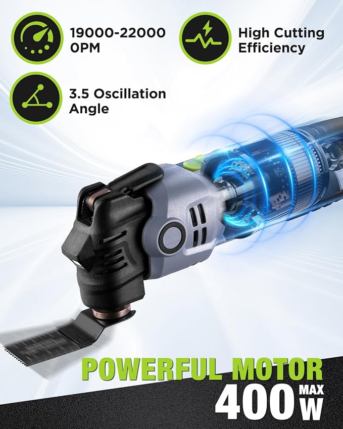 WORKPRO 400W Oscillating Multi-Tool, 6-Speed Corded Power Saw with LED Light, Quick Blade Change, 3.5° Oscillation Angle, 23 Accessories for Cutting, Sanding, Scraping