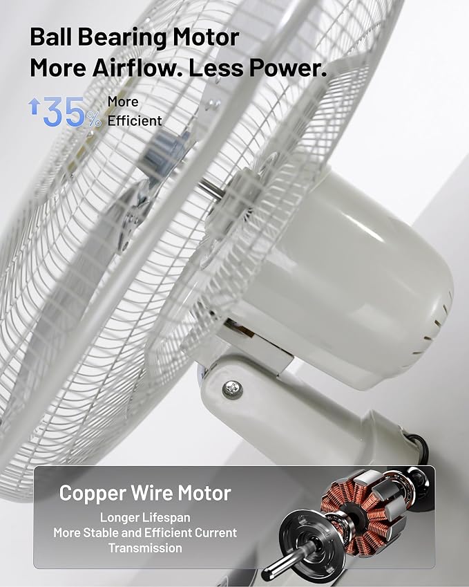 iLiving Glow Oscillating Wall Mount Fan with Adjustable Tilt, 18-inch, 3 Speed, Metal Grille and Blade, 90 Degree Oscillation, Airflow 1650CFM, Ideal for Home, Bedroom, Gym & Office, Greenhouse